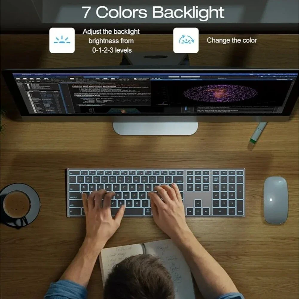 Wireless Keyboard for Mac Gray Forged Metal Frame 2.4G Dual Bluetooth Ultra Thin